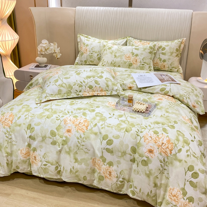 91家纺网 家纺一手货源 找家纺 红日子纺织品 2025新款100%全棉纯棉磨毛四件套 花繁叶绿