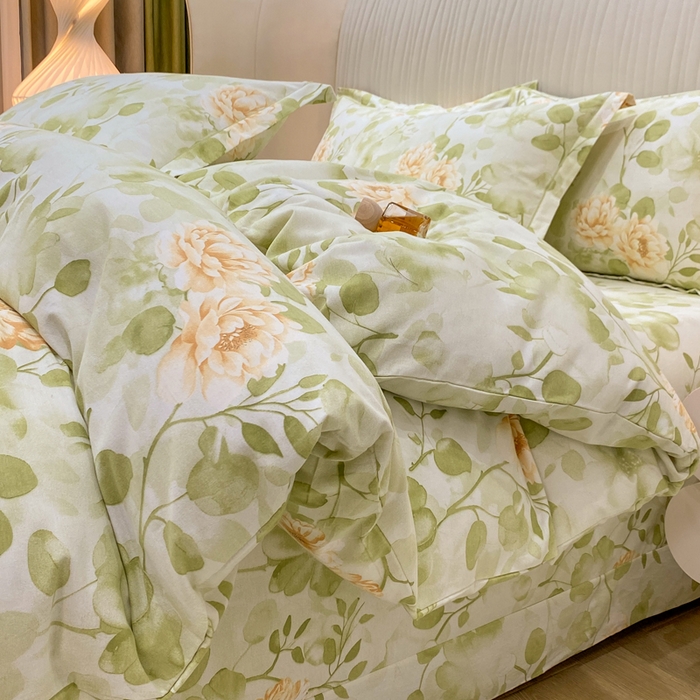 91家纺网 家纺一手货源 找家纺 红日子纺织品 2025新款100%全棉纯棉磨毛四件套 花繁叶绿