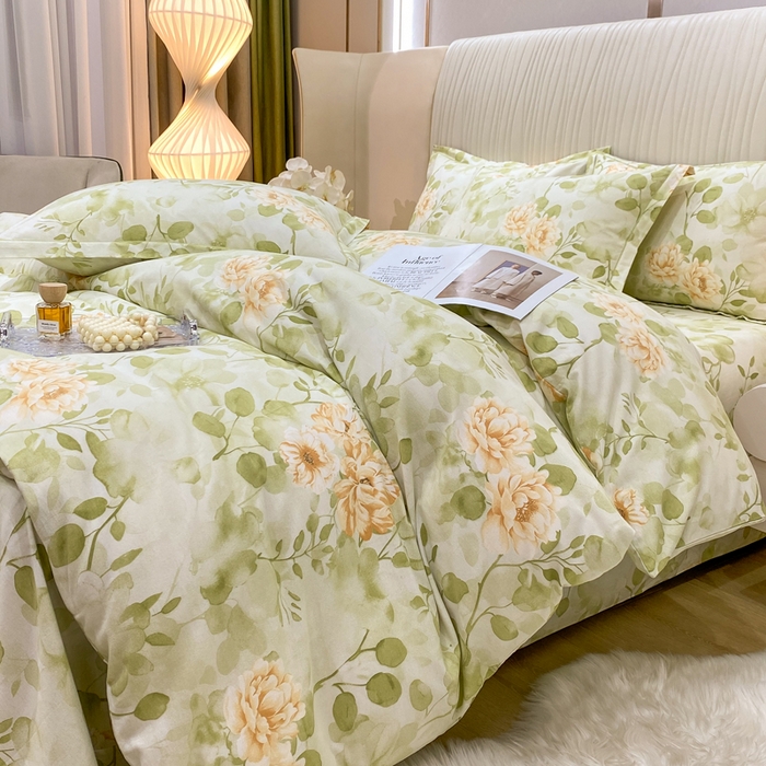 91家纺网 家纺一手货源 找家纺 红日子纺织品 2025新款100%全棉纯棉磨毛四件套 花繁叶绿