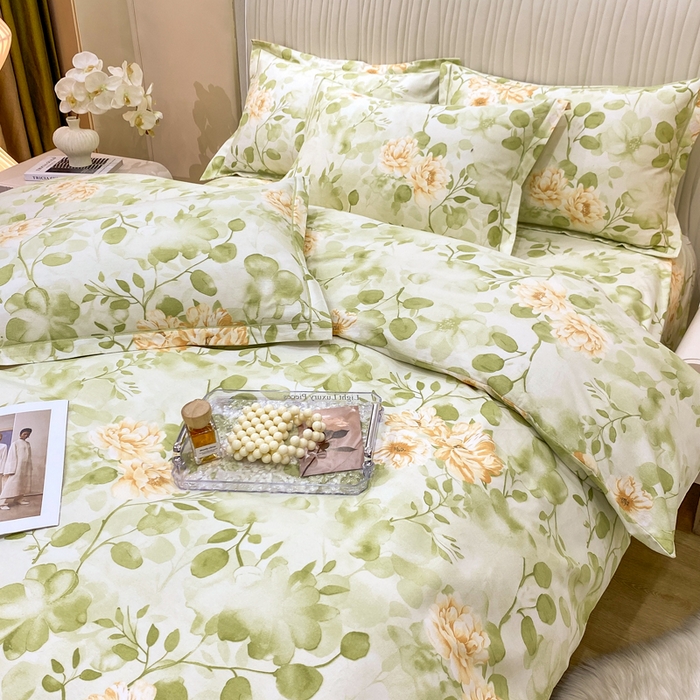 91家纺网 家纺一手货源 找家纺 红日子纺织品 2025新款100%全棉纯棉磨毛四件套 花繁叶绿