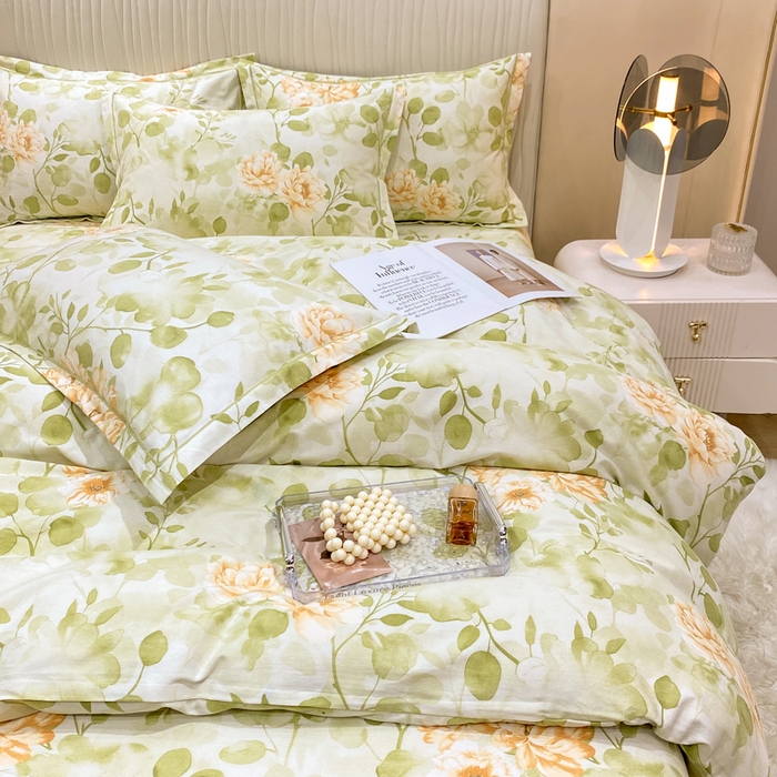 91家纺网 家纺一手货源 找家纺 红日子纺织品 2025新款100%全棉纯棉磨毛四件套 花繁叶绿