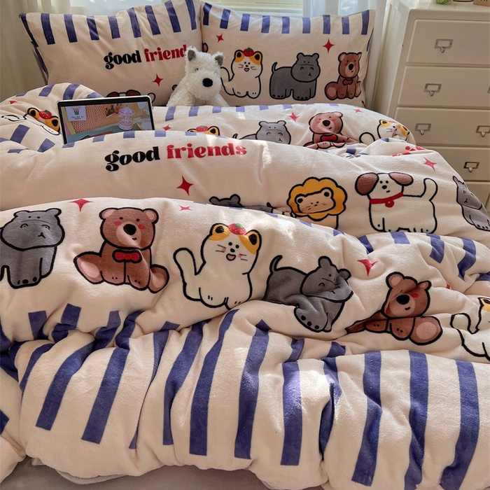 91家纺网 家纺一手货源 找家纺 （总）红嘴企鹅 2025新款精致印花牛奶绒四件套