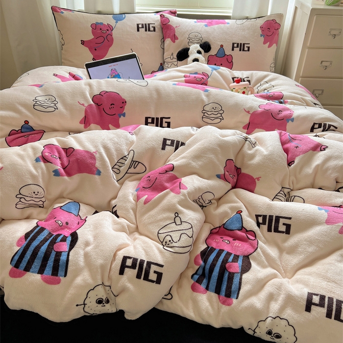 91家纺网 家纺一手货源 找家纺 （总）红嘴企鹅 2025新款精致印花牛奶绒四件套