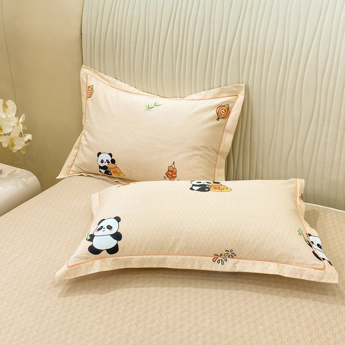 91家纺网 家纺一手货源 找家纺 红日子纺织品 2025新款100%全棉纯棉磨毛四件套 快乐熊猫