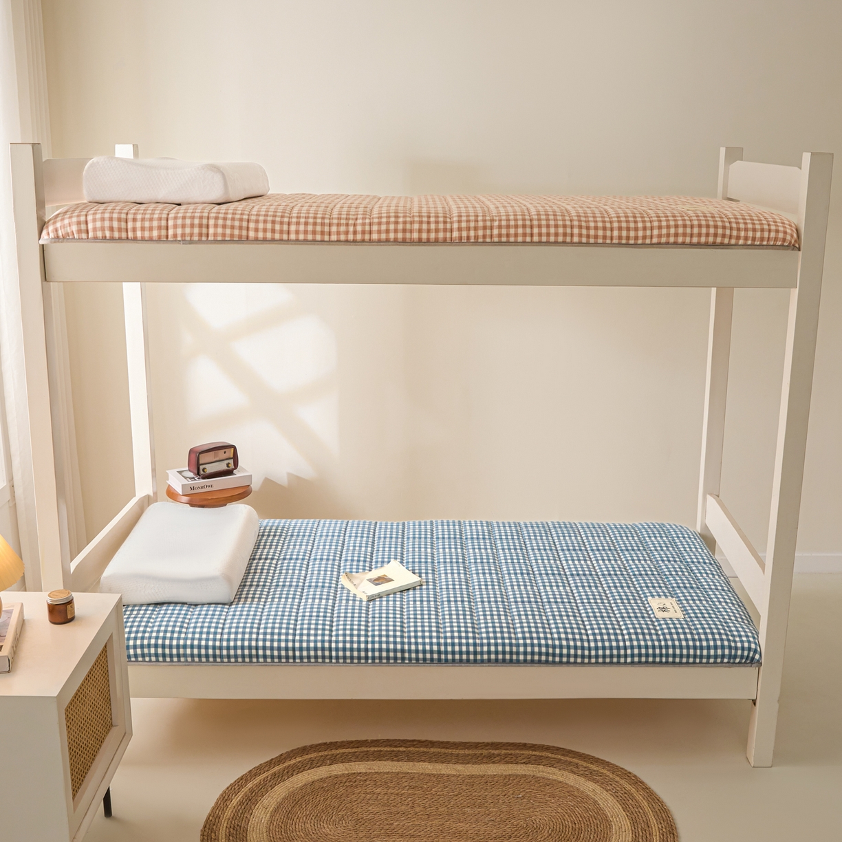 91家纺网 家纺一手货源 找家纺 鑫钰 2025年新款开学季新疆棉花床垫学生宿舍专用80x190  90x190 棉格-蓝小格