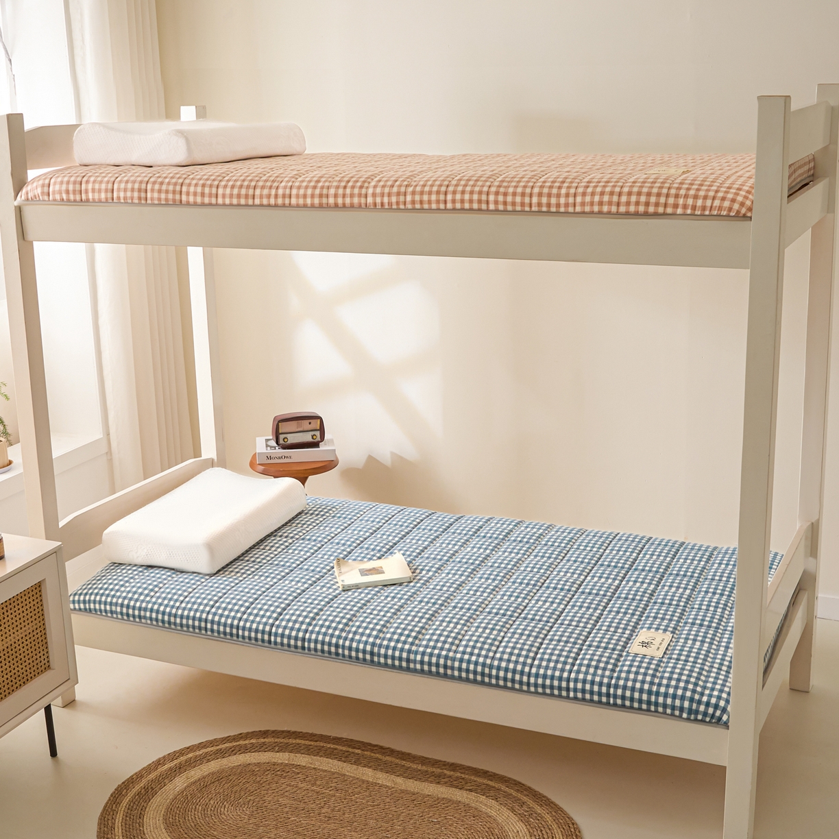 91家纺网 家纺一手货源 找家纺 鑫钰 2025年新款开学季新疆棉花床垫学生宿舍专用80x190  90x190 棉格-蓝小格