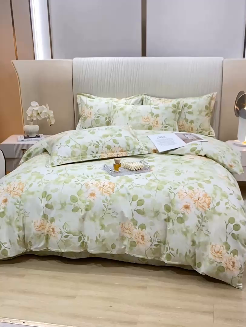 91家纺网 家纺一手货源 找家纺 红日子纺织品 2025新款100%全棉纯棉磨毛四件套 花繁叶绿