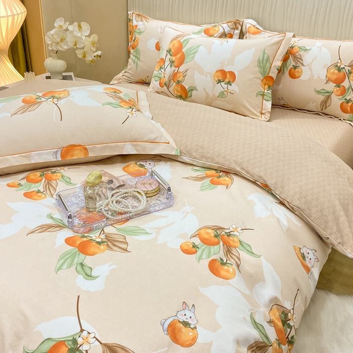 91家纺网 家纺一手货源 找家纺 红日子纺织品 2025新款100%全棉纯棉磨毛四件套 柿柿如意