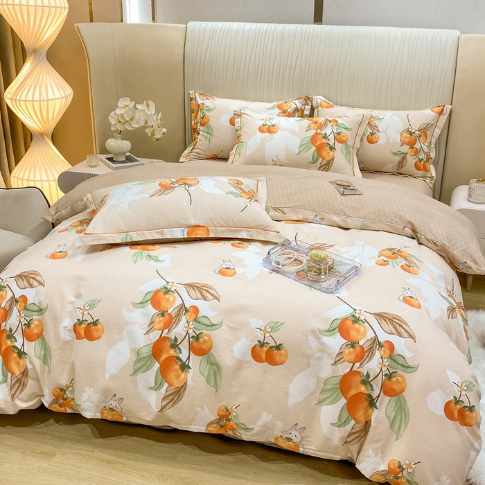 91家纺网 家纺一手货源 找家纺 红日子纺织品 2025新款100%全棉纯棉磨毛四件套 柿柿如意