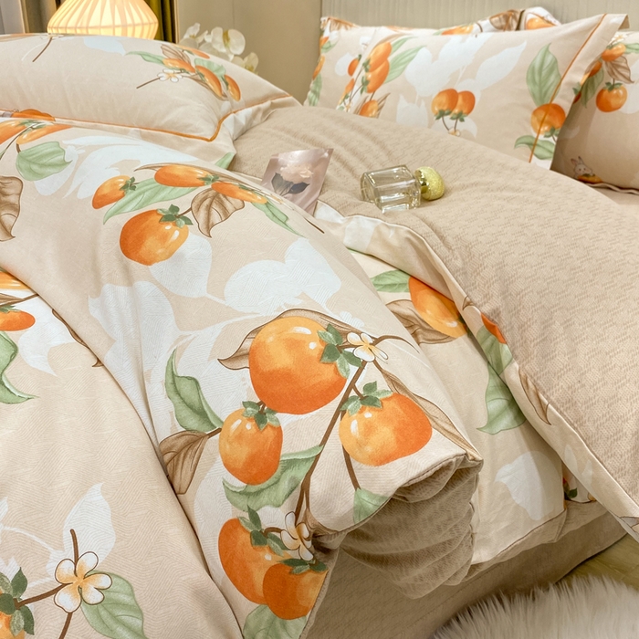 91家纺网 家纺一手货源 找家纺 红日子纺织品 2025新款100%全棉纯棉磨毛四件套 柿柿如意