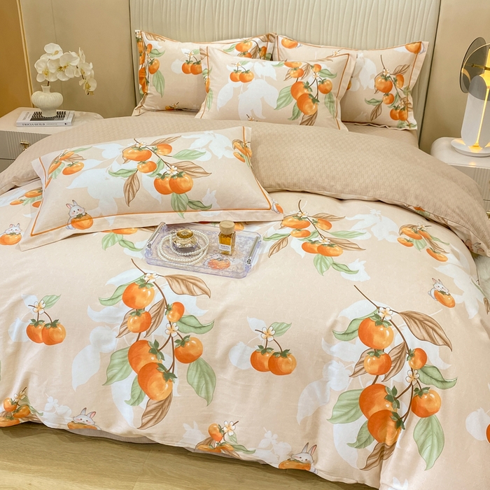 91家纺网 家纺一手货源 找家纺 红日子纺织品 2025新款100%全棉纯棉磨毛四件套 柿柿如意