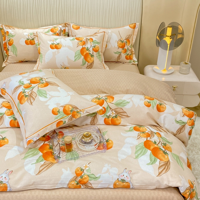 91家纺网 家纺一手货源 找家纺 红日子纺织品 2025新款100%全棉纯棉磨毛四件套 柿柿如意