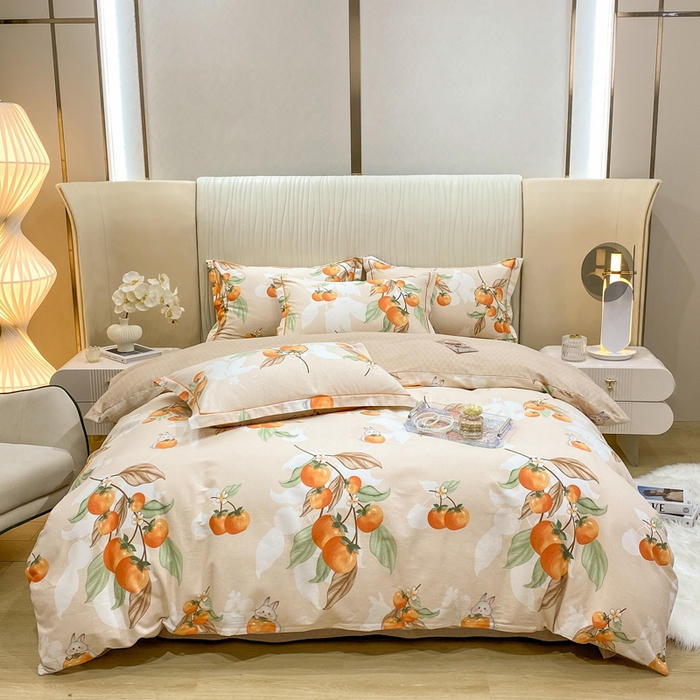 91家纺网 家纺一手货源 找家纺 红日子纺织品 2025新款100%全棉纯棉磨毛四件套 柿柿如意