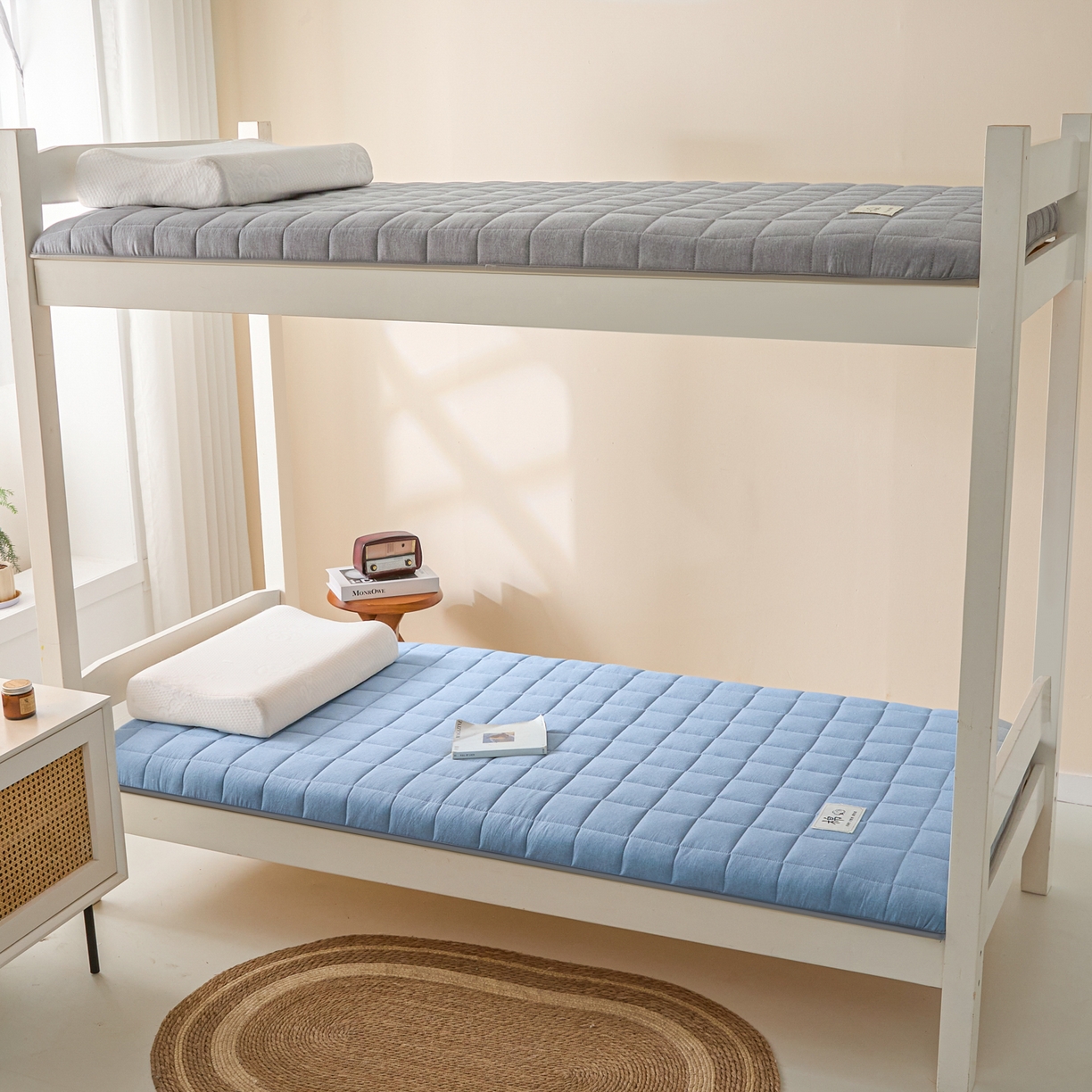 91家纺网 家纺一手货源 找家纺 鑫钰 2025年新款开学季新疆棉花床垫学生宿舍专用80x190  90x190 棉格-宾利蓝