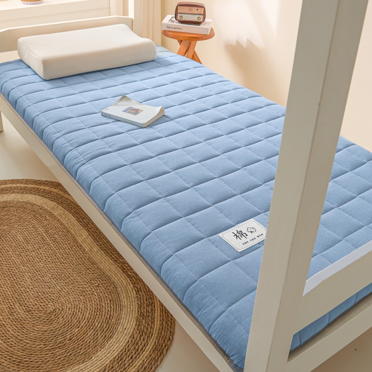 91家纺网 家纺一手货源 找家纺 鑫钰 2025年新款开学季新疆棉花床垫学生宿舍专用80x190  90x190 棉格-宾利蓝