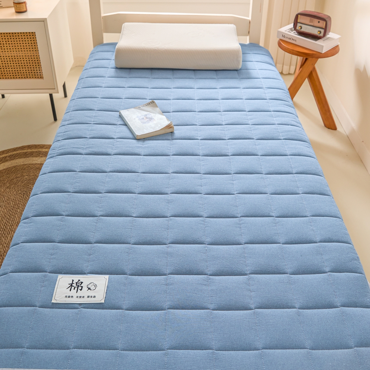 91家纺网 家纺一手货源 找家纺 鑫钰 2025年新款开学季新疆棉花床垫学生宿舍专用80x190  90x190 棉格-宾利蓝