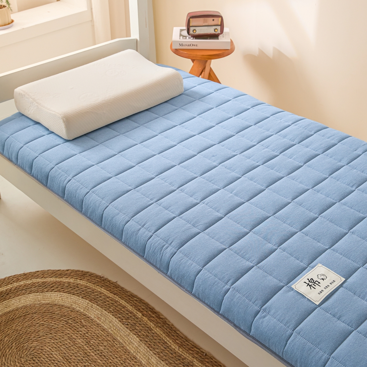 91家纺网 家纺一手货源 找家纺 鑫钰 2025年新款开学季新疆棉花床垫学生宿舍专用80x190  90x190 棉格-宾利蓝