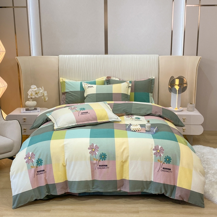 91家纺网 家纺一手货源 找家纺 红日子纺织品 2025新款100%全棉纯棉磨毛四件套 幸运草