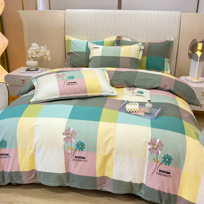 91家纺网 家纺一手货源 找家纺 红日子纺织品 2025新款100%全棉纯棉磨毛四件套 幸运草