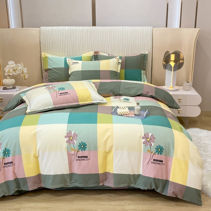 91家纺网 家纺一手货源 找家纺 红日子纺织品 2025新款100%全棉纯棉磨毛四件套 幸运草