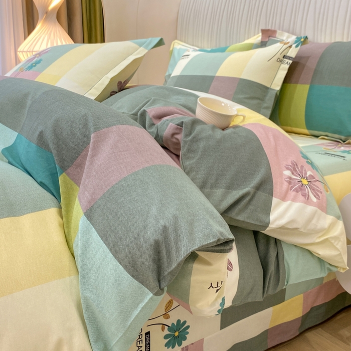 91家纺网 家纺一手货源 找家纺 红日子纺织品 2025新款100%全棉纯棉磨毛四件套 幸运草