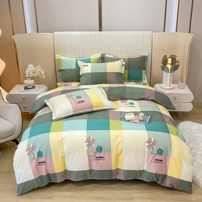 91家纺网 家纺一手货源 找家纺 红日子纺织品 2025新款100%全棉纯棉磨毛四件套 幸运草