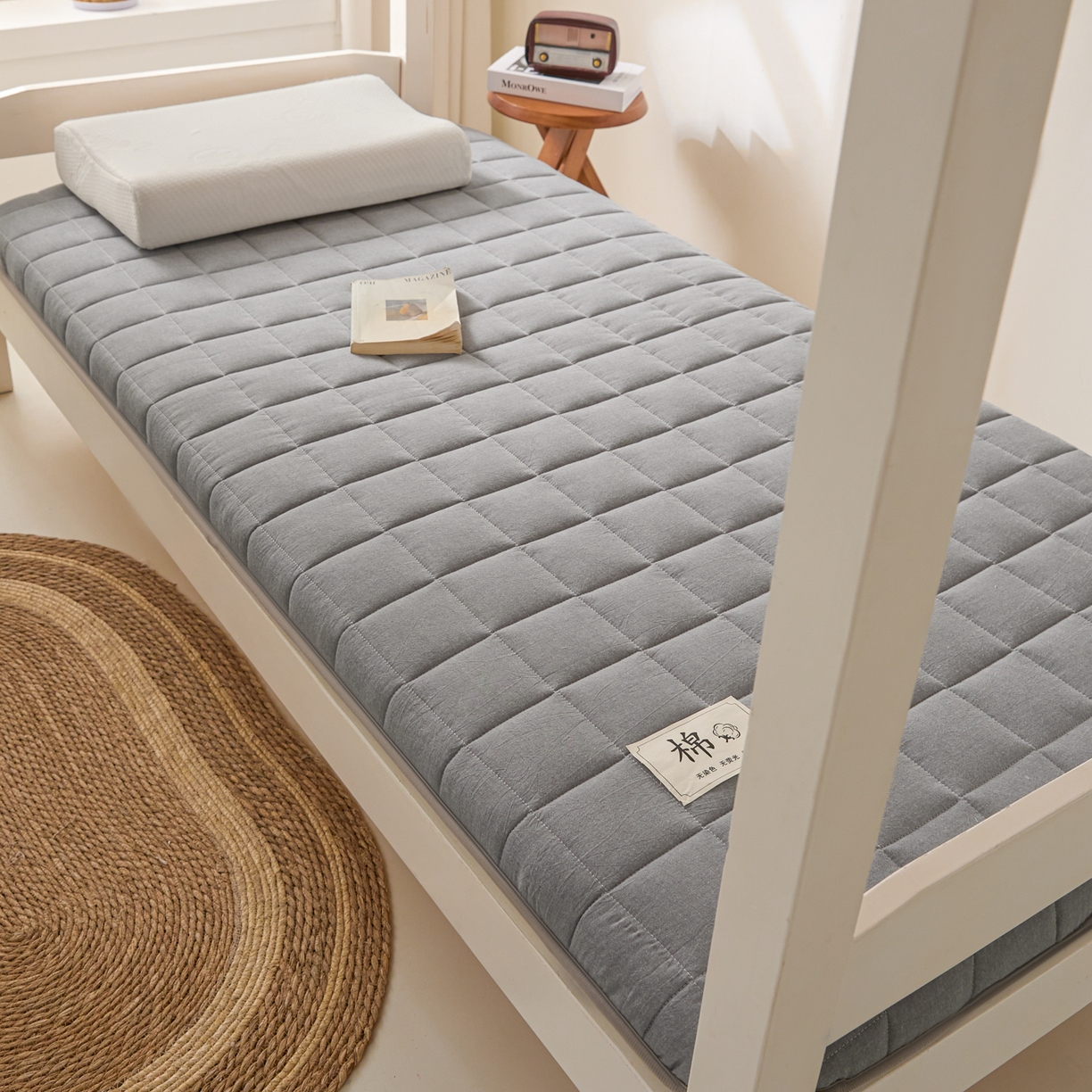 91家纺网 家纺一手货源 找家纺 鑫钰 2025年新款开学季新疆棉花床垫学生宿舍专用80x190  90x190 棉格-绅士灰