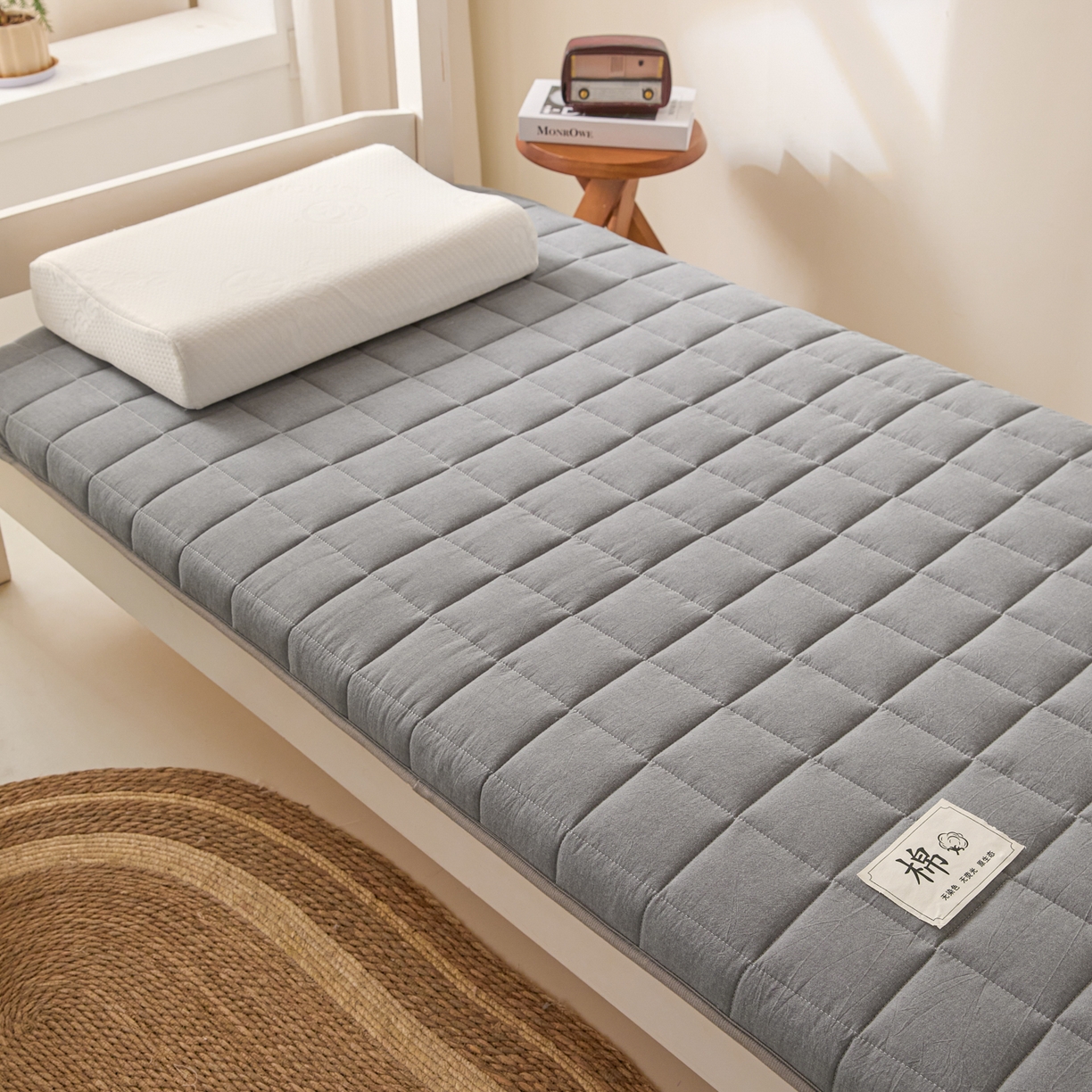 91家纺网 家纺一手货源 找家纺 鑫钰 2025年新款开学季新疆棉花床垫学生宿舍专用80x190  90x190 棉格-绅士灰