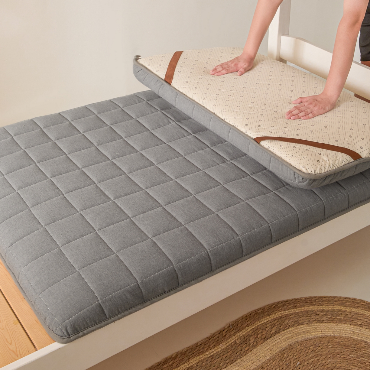 91家纺网 家纺一手货源 找家纺 鑫钰 2025年新款开学季新疆棉花床垫学生宿舍专用80x190  90x190 棉格-绅士灰