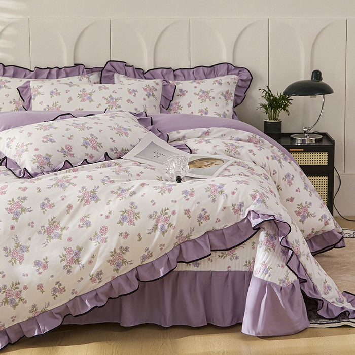 91家纺网 家纺一手货源 找家纺 （总）梵克保罗 2025春夏新款有氧双层纱印花夹棉床盖四件套夏被四件套