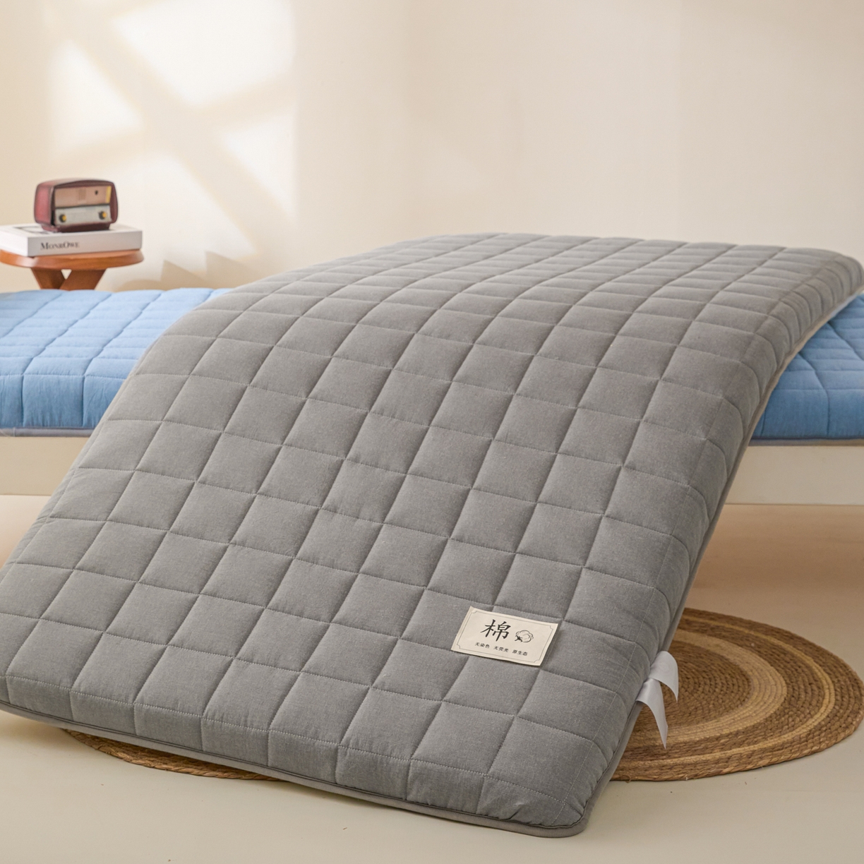 91家纺网 家纺一手货源 找家纺 鑫钰 2025年新款开学季新疆棉花床垫学生宿舍专用80x190  90x190 棉格-绅士灰