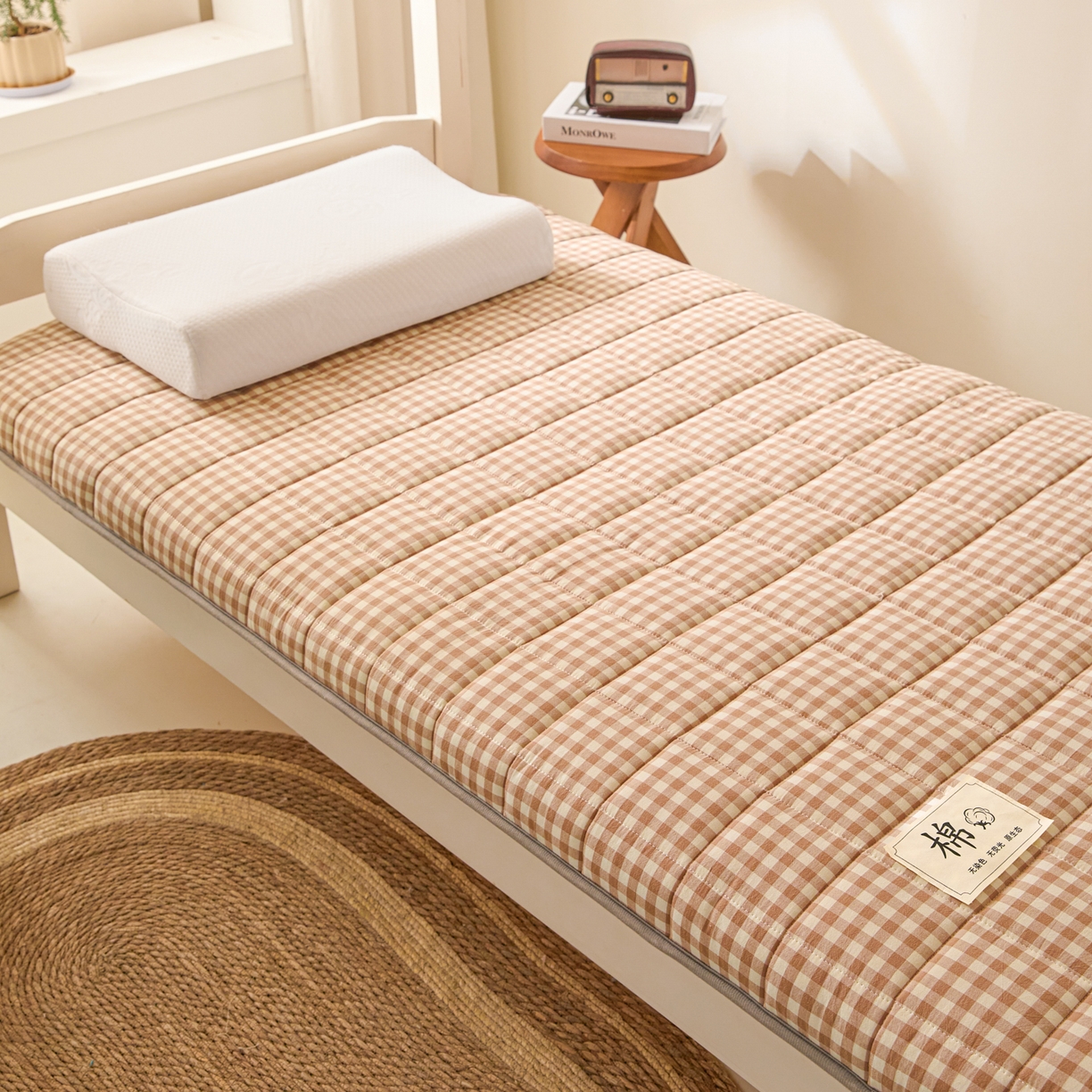 91家纺网 家纺一手货源 找家纺 鑫钰 2025年新款开学季新疆棉花床垫学生宿舍专用80x190  90x190 棉格-驼小格