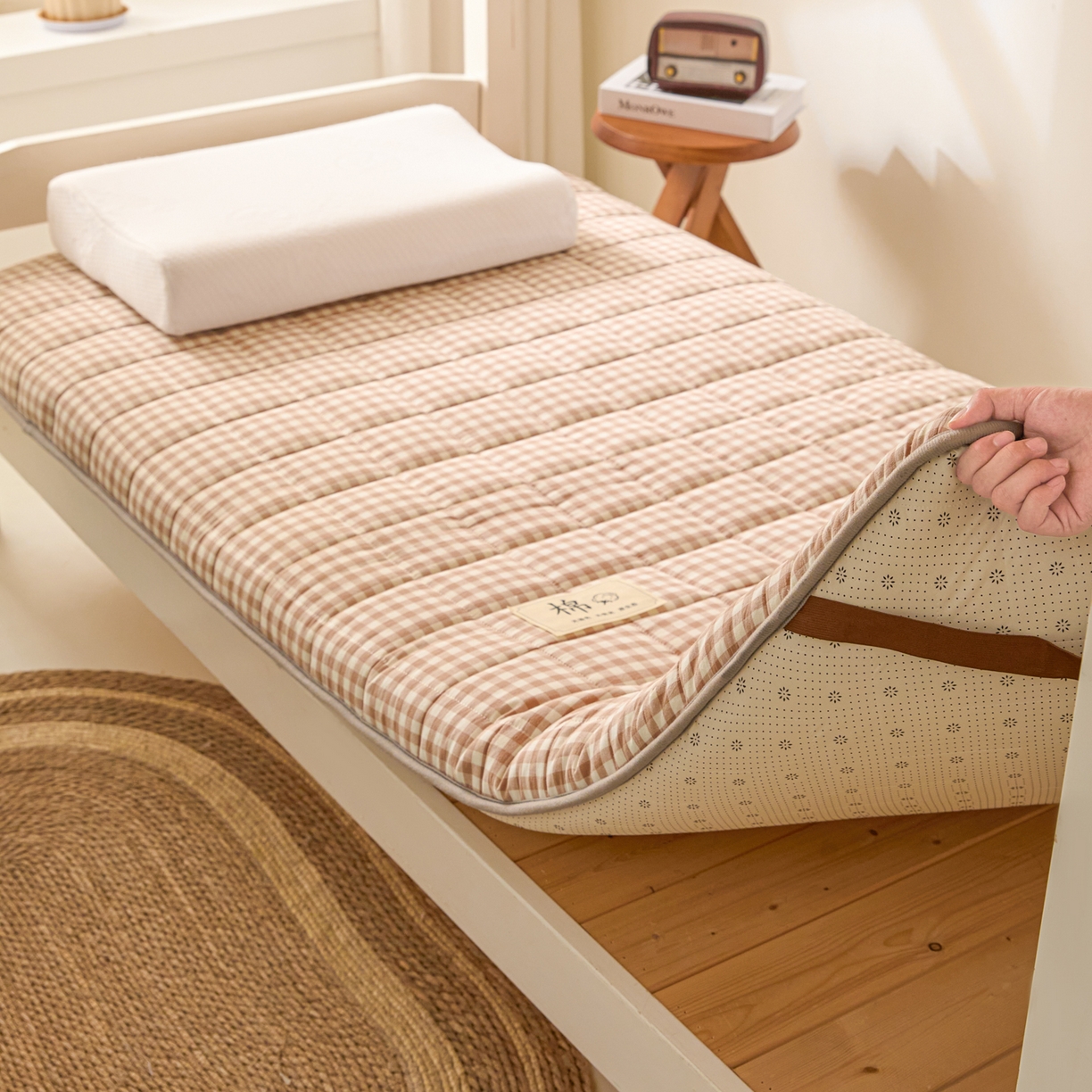 91家纺网 家纺一手货源 找家纺 鑫钰 2025年新款开学季新疆棉花床垫学生宿舍专用80x190  90x190 棉格-驼小格