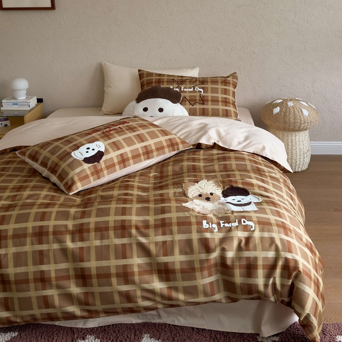 91家纺网 家纺一手货源 找家纺 （总）初拾 2025新款100s全棉纯棉磨毛卡通毛巾绣四件套-情绪价值