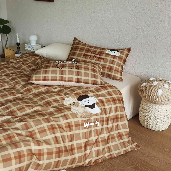 91家纺网 家纺一手货源 找家纺 初拾 2025新款100s全棉纯棉磨毛卡通毛巾绣四件套-情绪价值 枫叶小狗