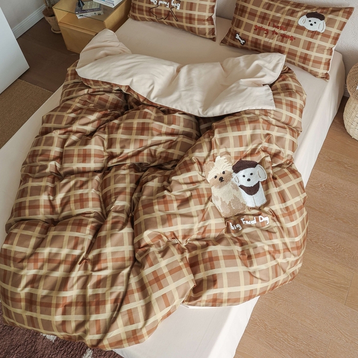 91家纺网 家纺一手货源 找家纺 初拾 2025新款100s全棉纯棉磨毛卡通毛巾绣四件套-情绪价值 枫叶小狗