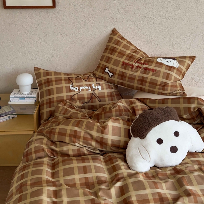 91家纺网 家纺一手货源 找家纺 初拾 2025新款100s全棉纯棉磨毛卡通毛巾绣四件套-情绪价值 枫叶小狗