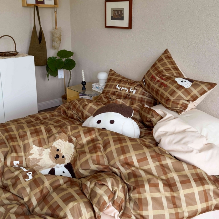 91家纺网 家纺一手货源 找家纺 初拾 2025新款100s全棉纯棉磨毛卡通毛巾绣四件套-情绪价值 枫叶小狗