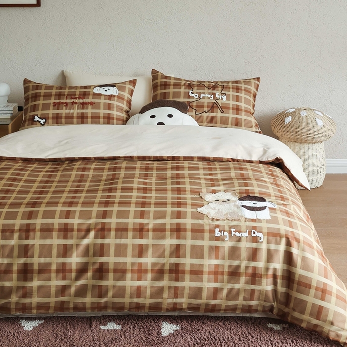 91家纺网 家纺一手货源 找家纺 初拾 2025新款100s全棉纯棉磨毛卡通毛巾绣四件套-情绪价值 枫叶小狗