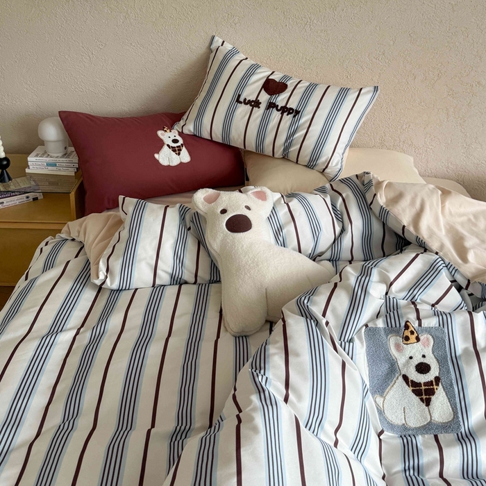 91家纺网 家纺一手货源 找家纺 初拾 2025新款100s全棉纯棉磨毛卡通毛巾绣四件套-情绪价值 幸运泡芙