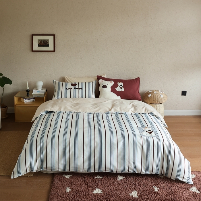 91家纺网 家纺一手货源 找家纺 初拾 2025新款100s全棉纯棉磨毛卡通毛巾绣四件套-情绪价值 幸运泡芙