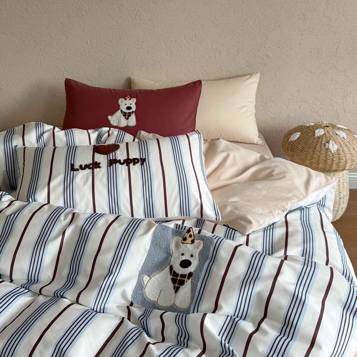 91家纺网 家纺一手货源 找家纺 初拾 2025新款100s全棉纯棉磨毛卡通毛巾绣四件套-情绪价值 幸运泡芙