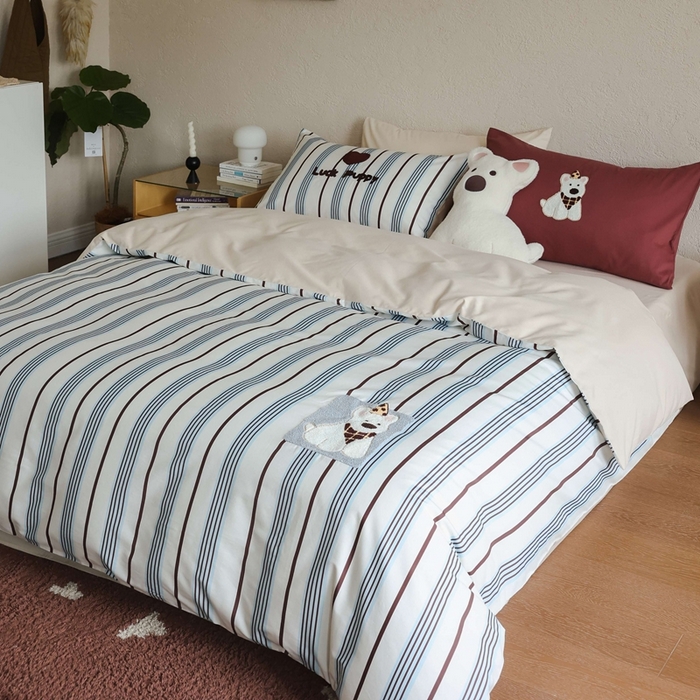 91家纺网 家纺一手货源 找家纺 初拾 2025新款100s全棉纯棉磨毛卡通毛巾绣四件套-情绪价值 幸运泡芙