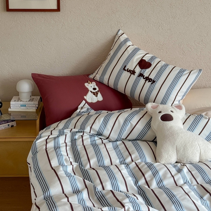 91家纺网 家纺一手货源 找家纺 初拾 2025新款100s全棉纯棉磨毛卡通毛巾绣四件套-情绪价值 幸运泡芙