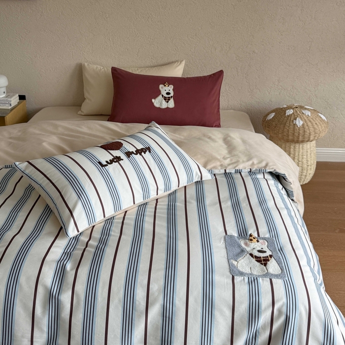 91家纺网 家纺一手货源 找家纺 初拾 2025新款100s全棉纯棉磨毛卡通毛巾绣四件套-情绪价值 幸运泡芙