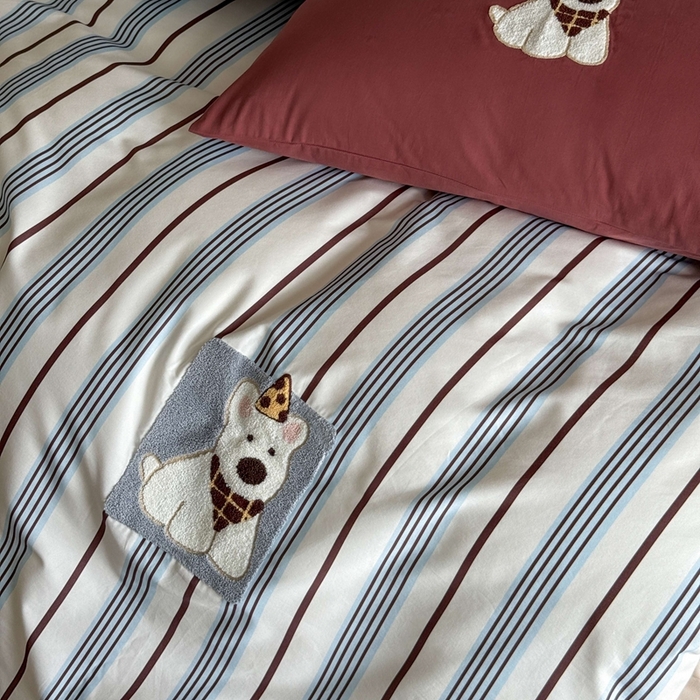 91家纺网 家纺一手货源 找家纺 初拾 2025新款100s全棉纯棉磨毛卡通毛巾绣四件套-情绪价值 幸运泡芙