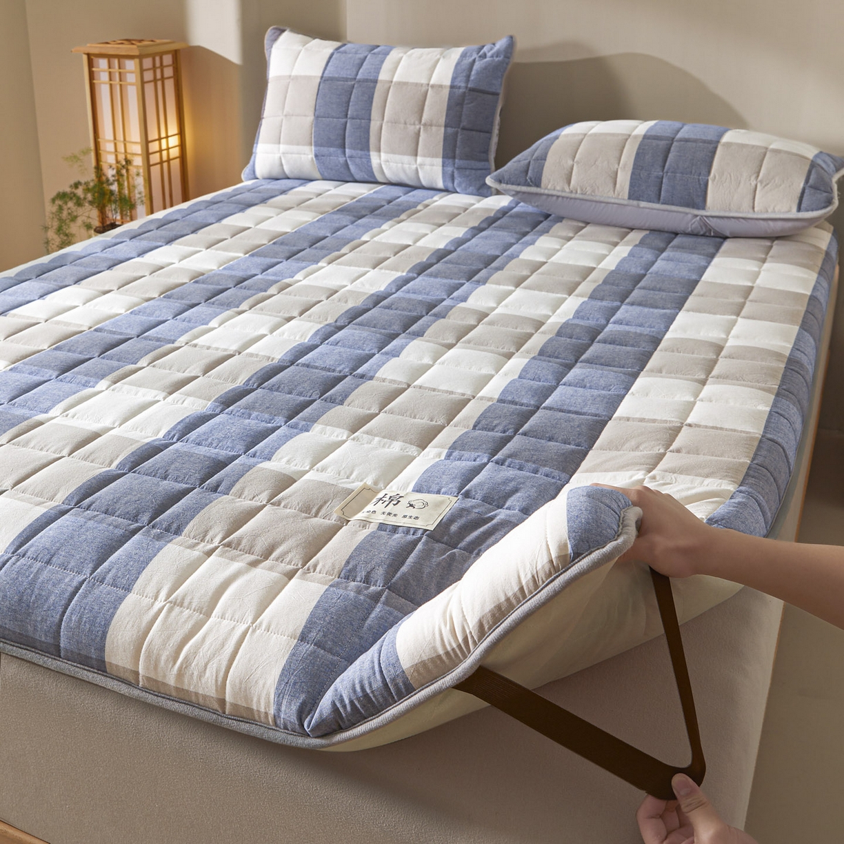 91家纺网 家纺一手货源 找家纺 鑫钰 2025年新款新疆棉花床垫家用软垫床褥 棉格-蓝大格