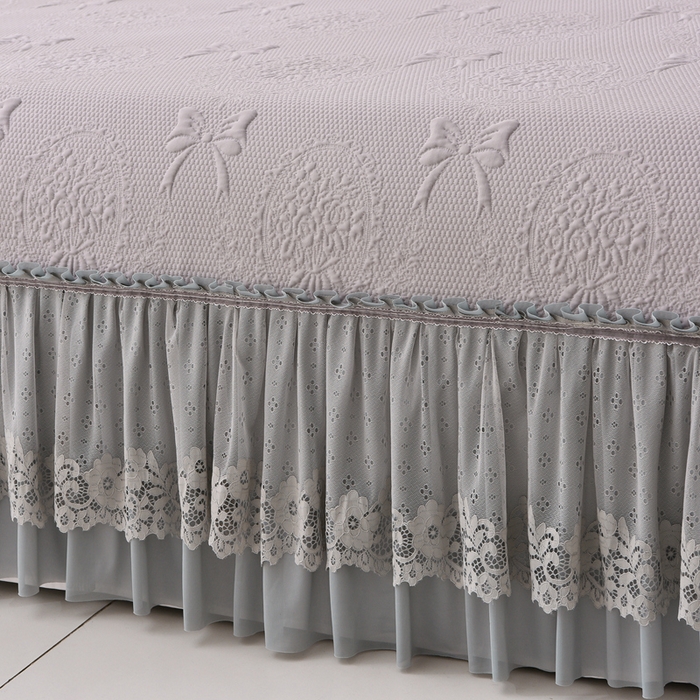 91家纺网 家纺一手货源 找家纺 梵克保罗 2025新款凉感豆豆床裙夏被四件套 花梦蝶 高级灰