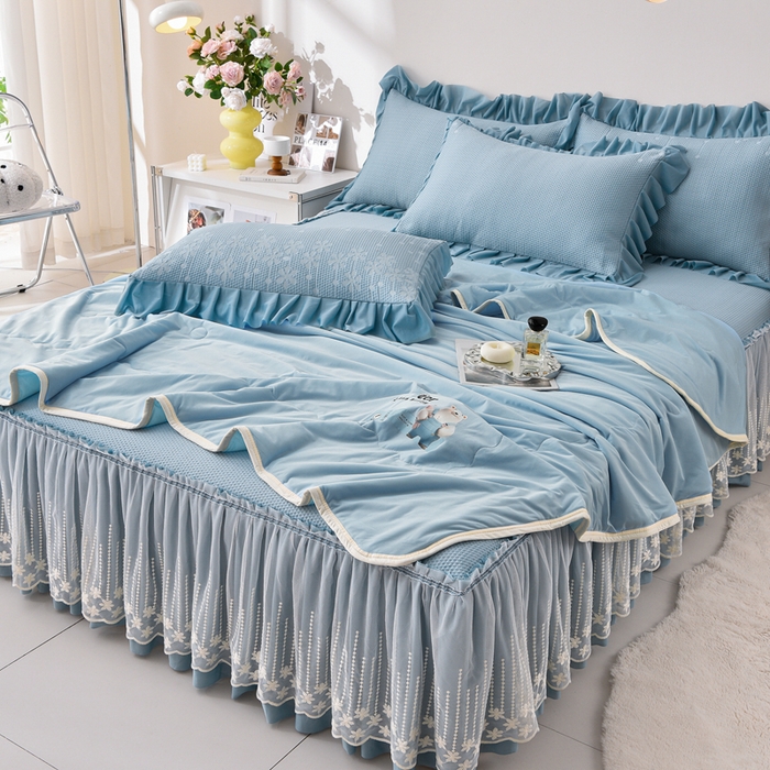 91家纺网 家纺一手货源 找家纺 （总）梵克保罗 2025新款凉感豆豆床裙夏被四件套