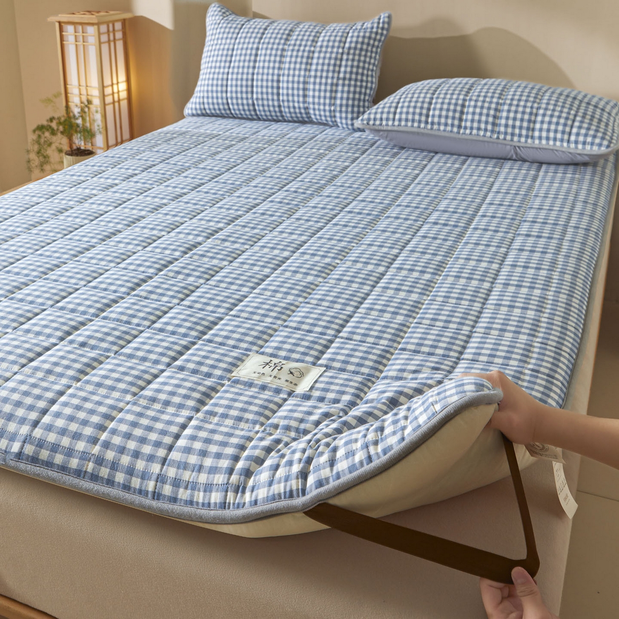 91家纺网 家纺一手货源 找家纺 鑫钰 2025年新款新疆棉花床垫家用软垫床褥 棉格-蓝小格